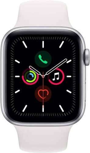 Apple Watch Series 5 44mm GPS Smart Watch – Silver Aluminum Case with White Sport Band